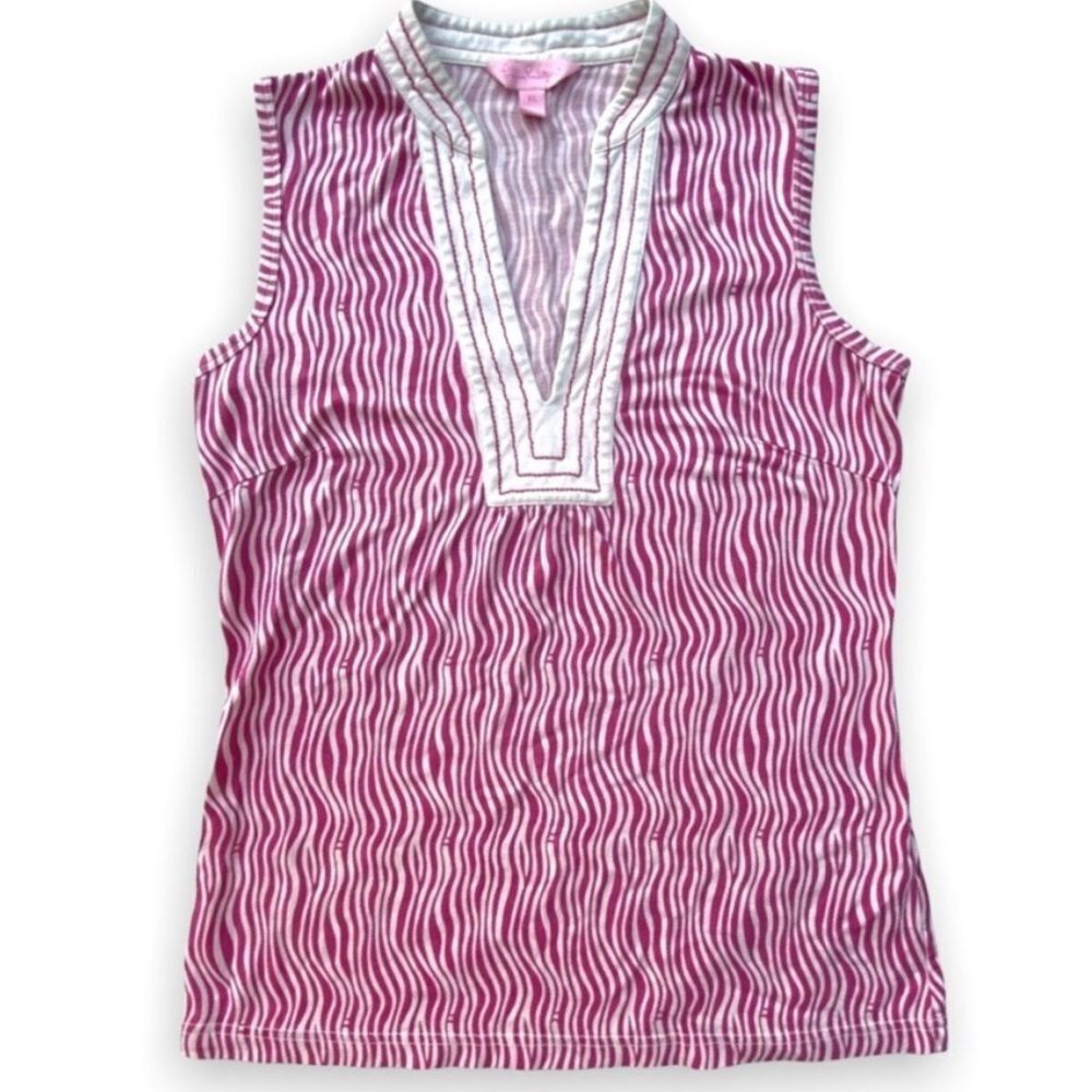 Lilly Pulitzer Pink and White Zebra Print Sleeveless V-Neck Top Tank Top Size XS